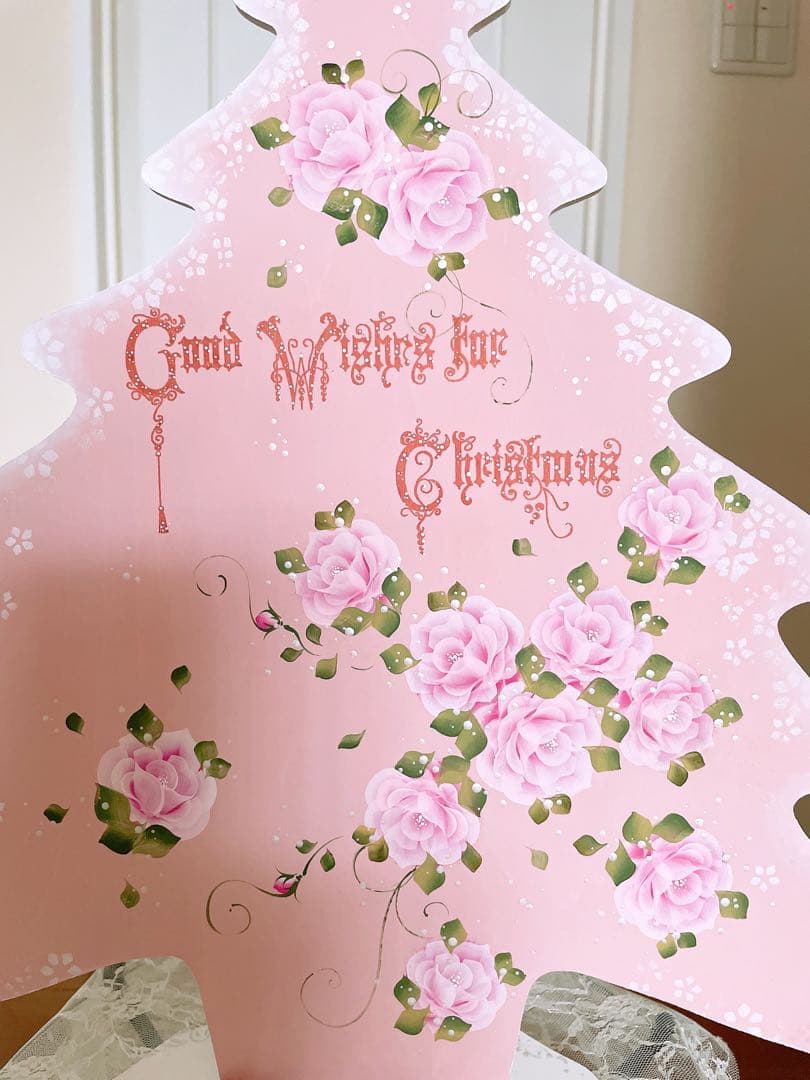 トールペイント作品　45センチ　薔薇　クリスマスツリー