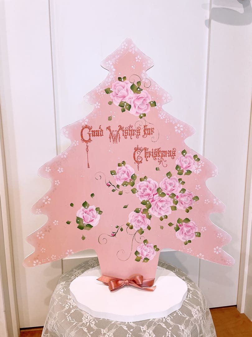 トールペイント作品　45センチ　薔薇　クリスマスツリー