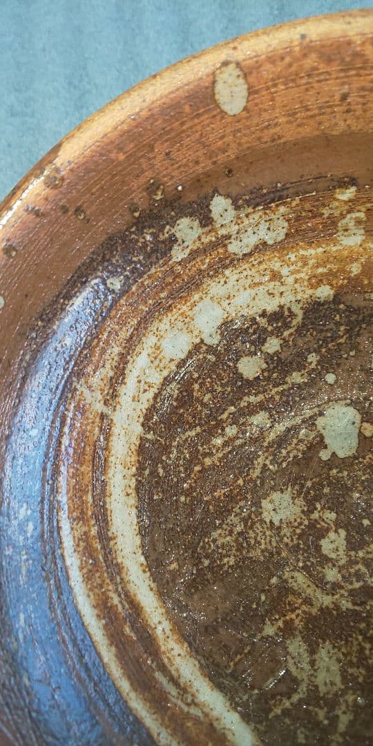 北大路魯山人 刷毛目茶碗 共箱 信楽星岡窯 渦文見込 平茶碗