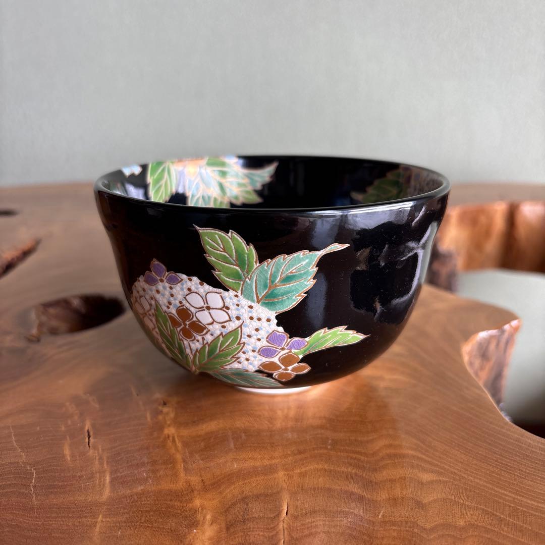 黒仁清 紫陽花 宮地英香 抹茶碗 茶道具 紙箱