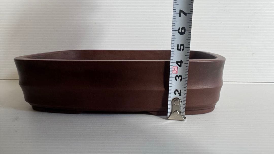 【中国宜興】紫砂 盆栽鉢 長方 支那鉢 時代鉢 落款あり 18.5cm