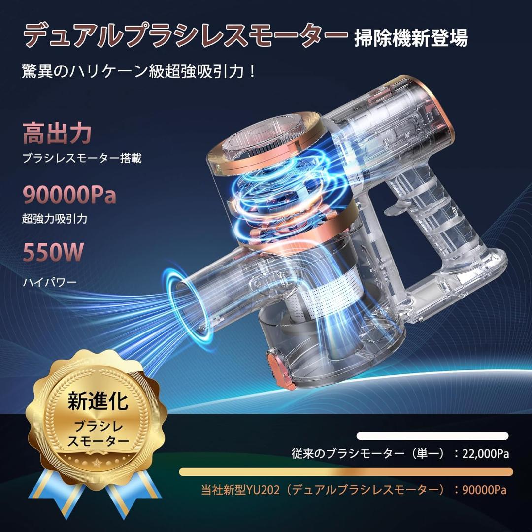 掃除機 コードレス 90Kpa 強力吸引 グリーンLED 自立式 サイクロン