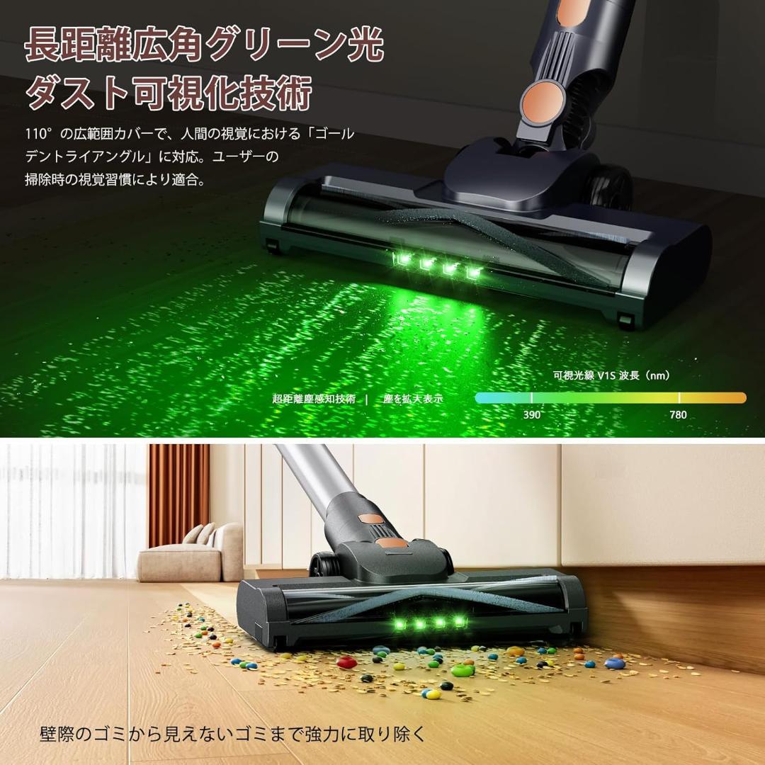 掃除機 コードレス 90Kpa 強力吸引 グリーンLED 自立式 サイクロン