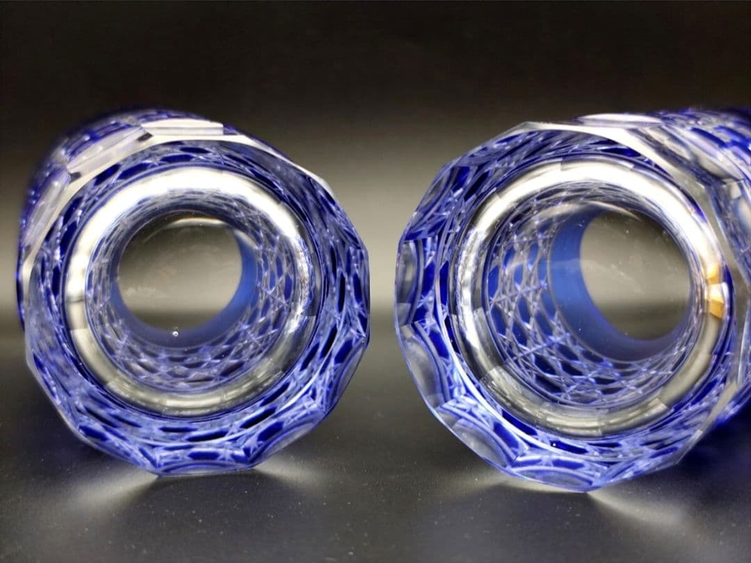 ☆超希少品☆薩摩切子 藍 亀甲つなぎタンブラー（切子、江戸切子、薩摩切子）