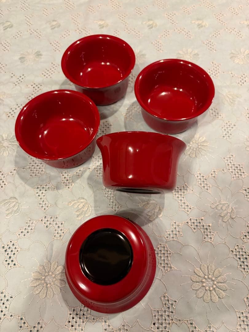 漆器 朱漆　川連漆器　羽返り小鉢5枚 高島屋