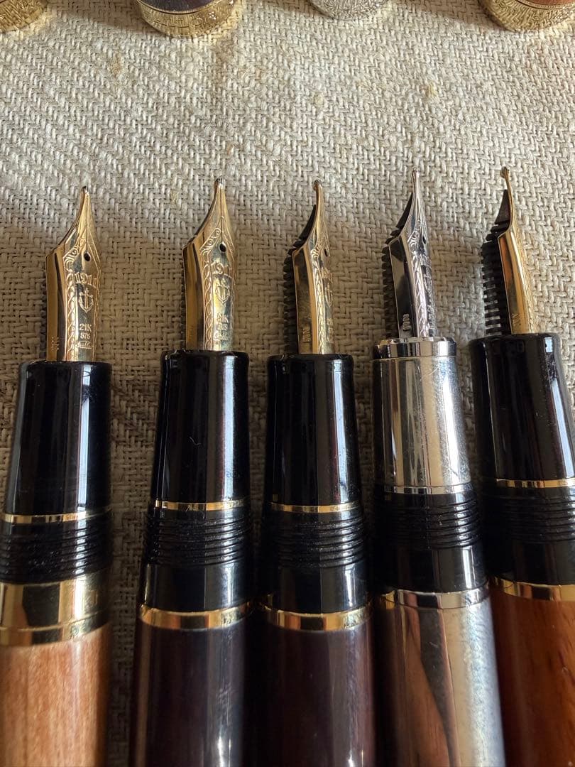セーラー万年筆長刀研ぎ、長原宣儀作、5本セット、三越限定、漆、木