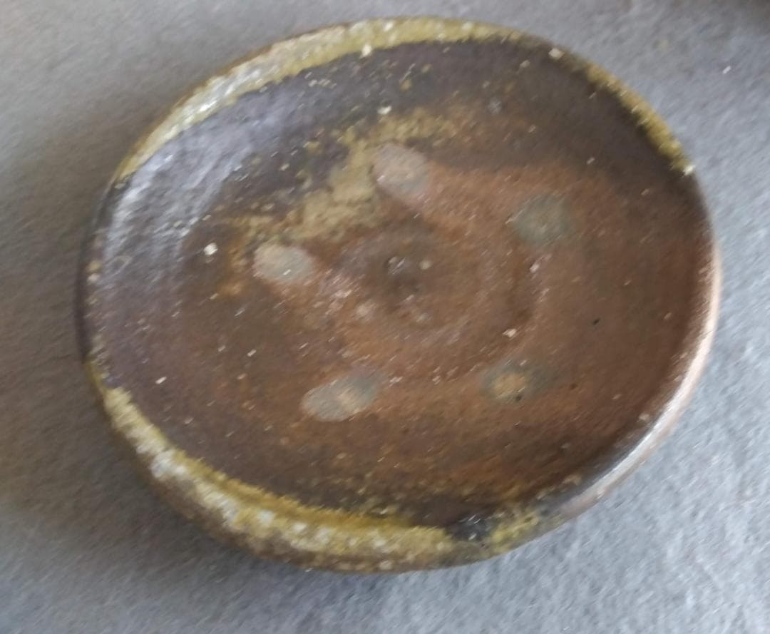 越前焼の名工　白越不朝（塩越窯）自然灰釉究極美逸品　湯呑茶托セット　No:12