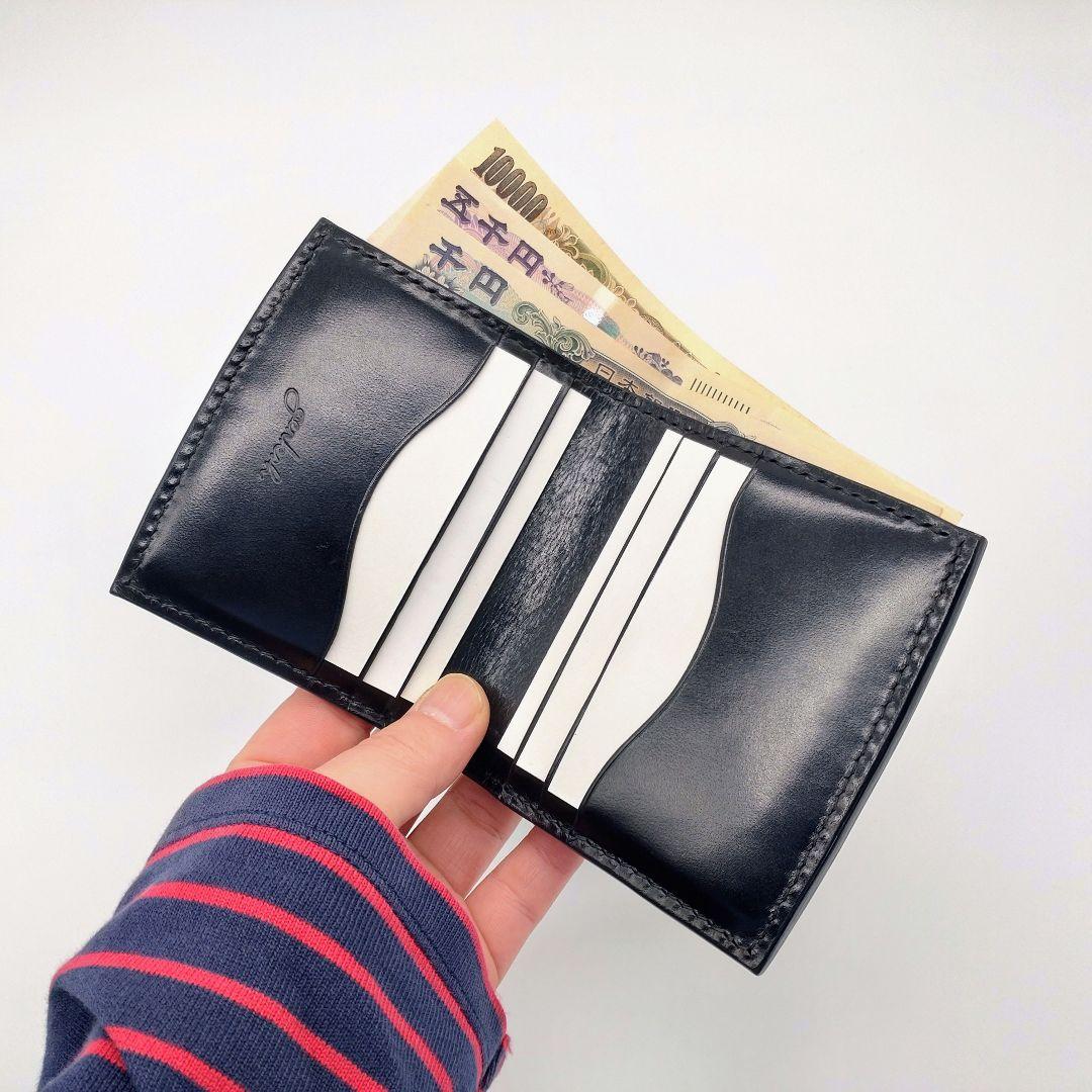 【カード8枚以上】本革コンパクト財布/二つ折り ヌメ革 ブラック ゲンコウ