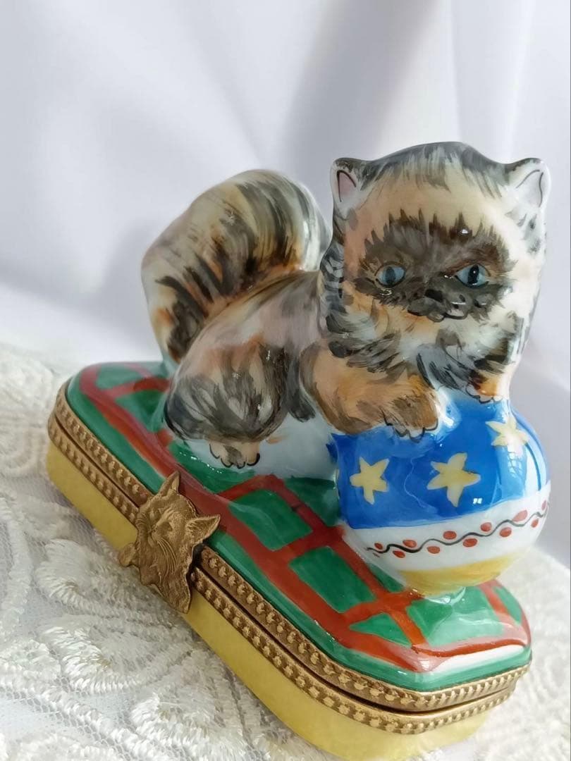 【希少】猫 Limoges リモージュボックス／フランス製 手描き 一点物