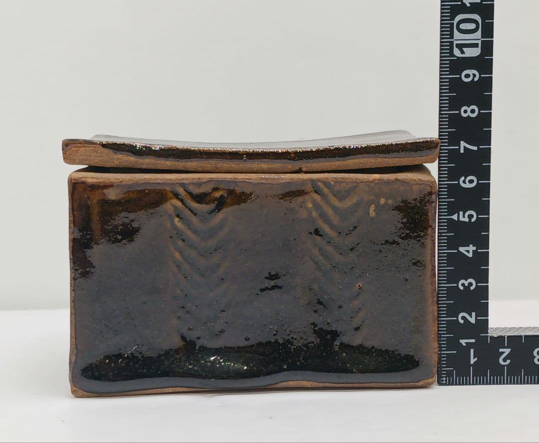 Y3440-2 会津焼？ 陶器 蓋物 横11㎝ 陶印あり
