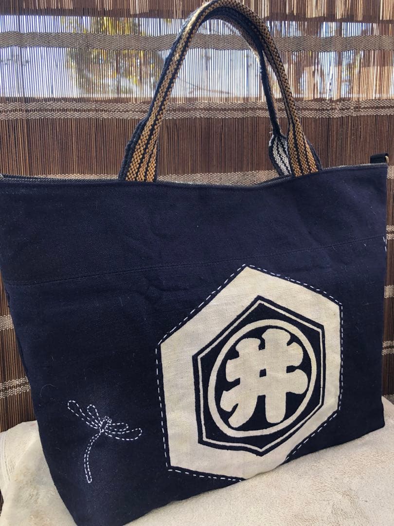 ハンドメイド○前掛けリメイク・前掛けバッグ2way○前掛けショルダー紐付き刺子