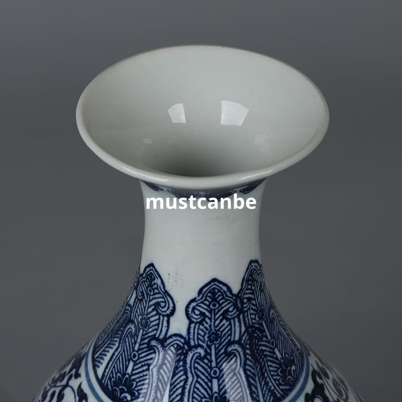 青花纏枝蓮紋玉壺春瓶 花瓶 景徳鎮 陶磁器 装飾品 現代工芸品 美術品 置物