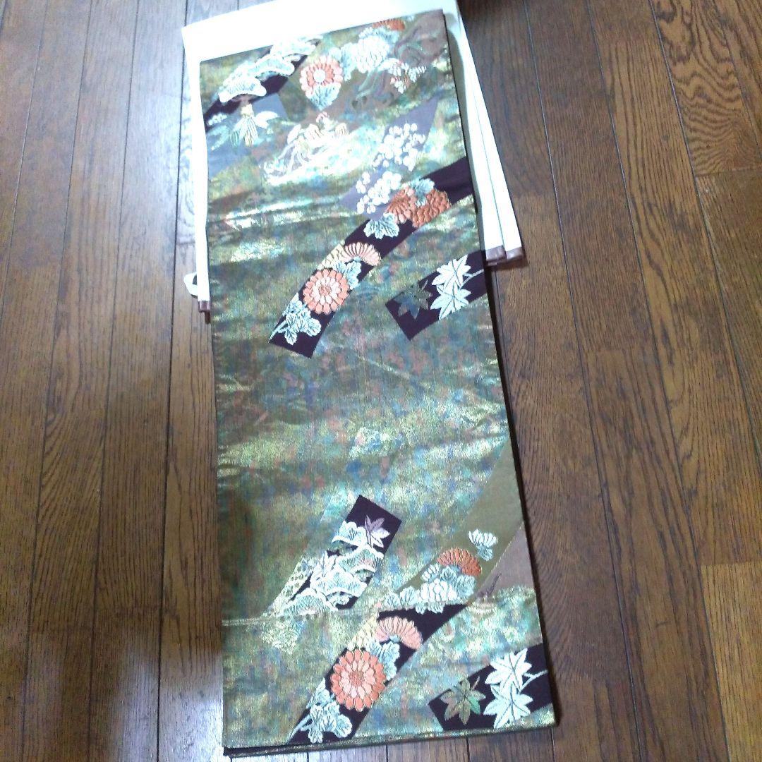 豪華正絹六通袋帯 黒とパステルカラー地 金銀糸引箔西陣唐織 美品