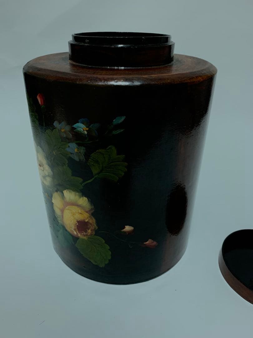 花柄トールペインティングノイン円筒形 蓋付き