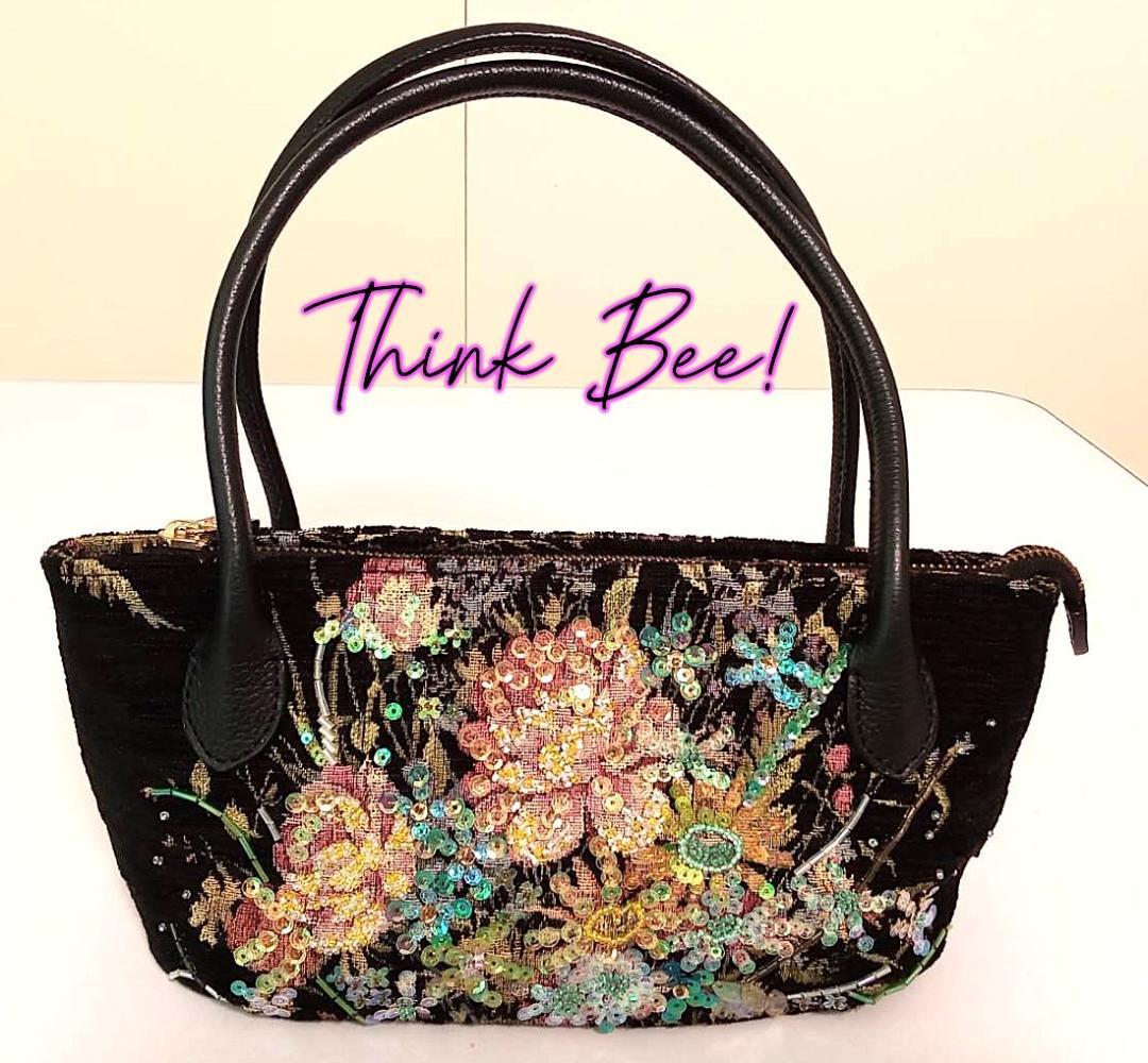 ThinkBee 新品未使用「ブルーローズ」バッグ・スパンコール＆ゴブラン織り