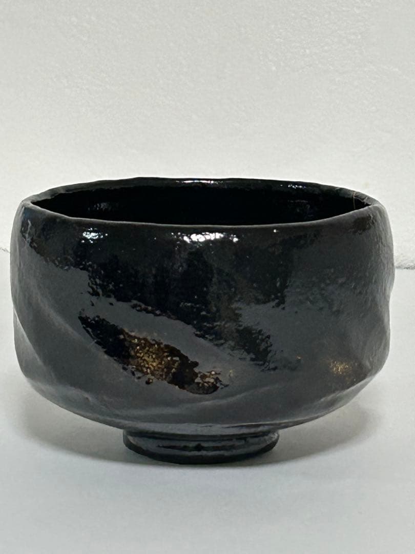 茶道具　京焼　楽焼　黒楽　松楽　抹茶碗　金継ぎあり　共箱付き