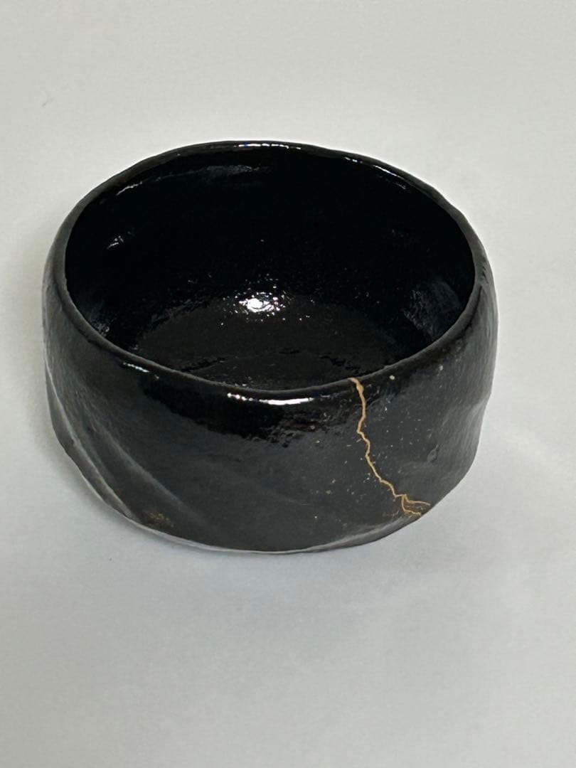 茶道具　京焼　楽焼　黒楽　松楽　抹茶碗　金継ぎあり　共箱付き