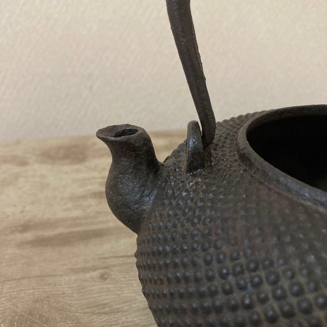 龍文堂造　時代鉄瓶　小霰紋　小あられ　宣徳蓋　茶道具