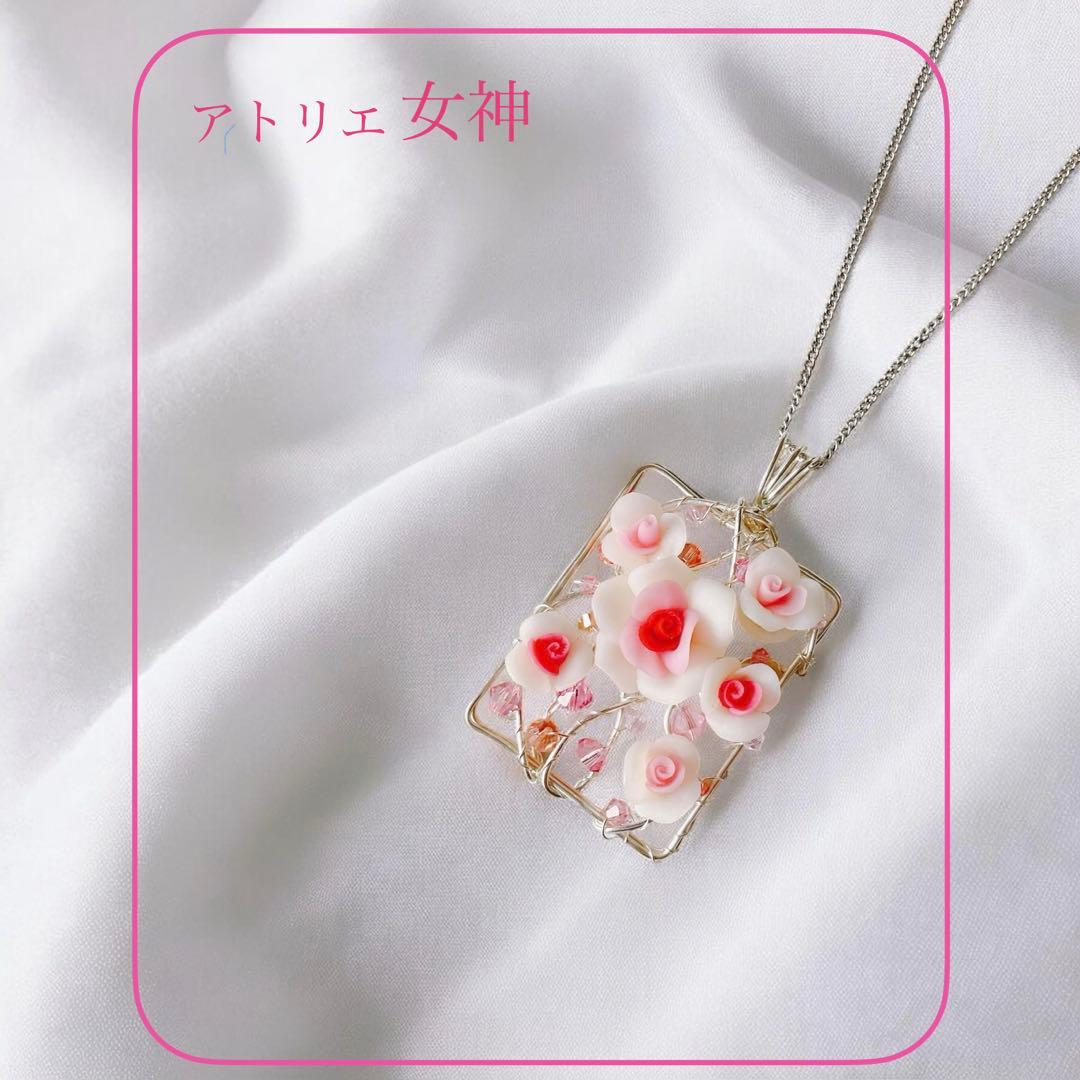 ピンクローズ ペンダントトップ/フラワーアクセサリー ハンドメイド 一点物