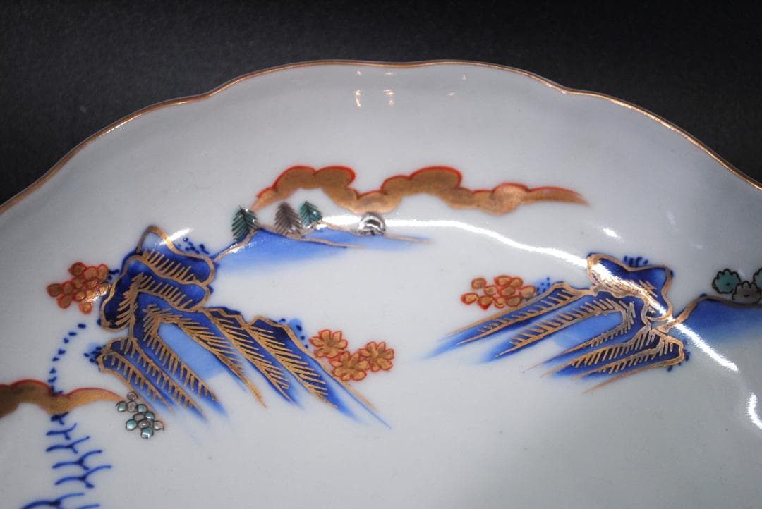 古伊万里色絵山水図成化年製 六寸皿 五客 時代 会席料理 和食器 日本料理 料亭