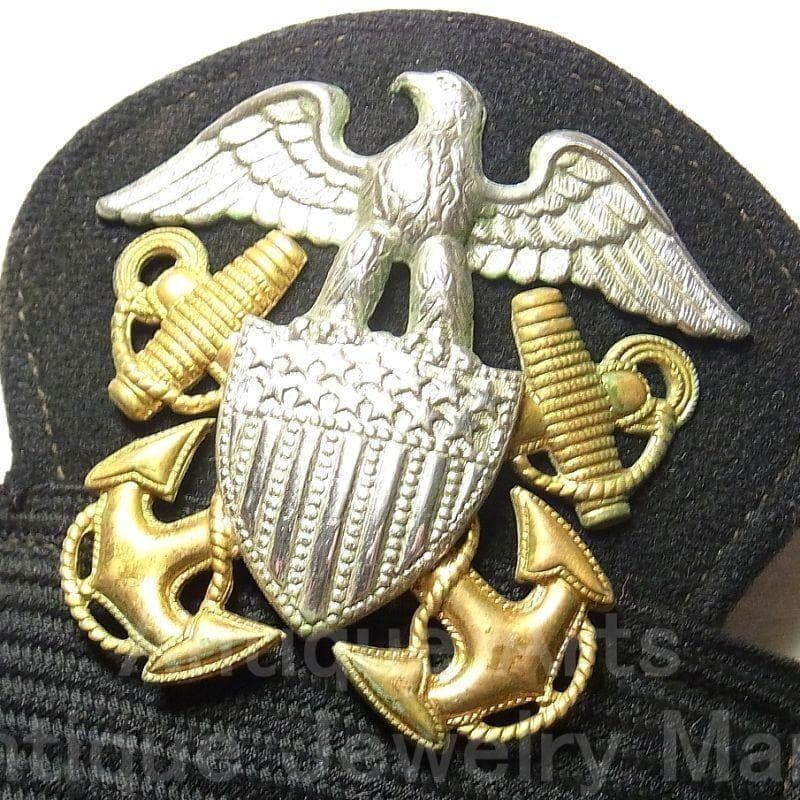 【us565】第二次世界大戦 アメリカ 海軍 将校帽子 銀925バッチ USA