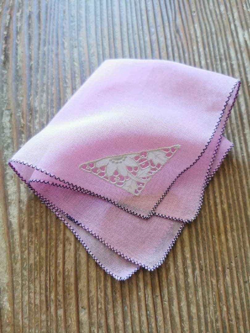 アンティークイギリス クレマチス刺繍オープンカットワーク嵌込み シアーハンカチ