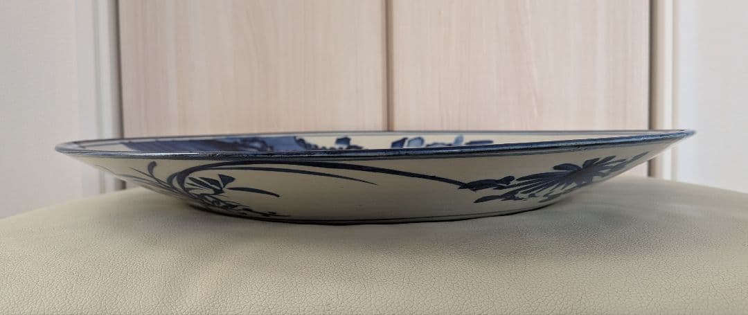 明治期　ベロ藍　山水図　1.5尺　大皿　直径約46cm