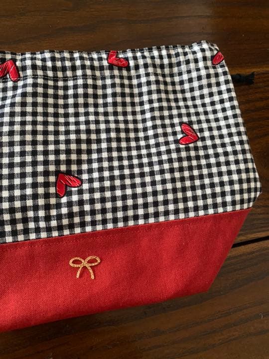 ハートとチェックの弁当袋☆