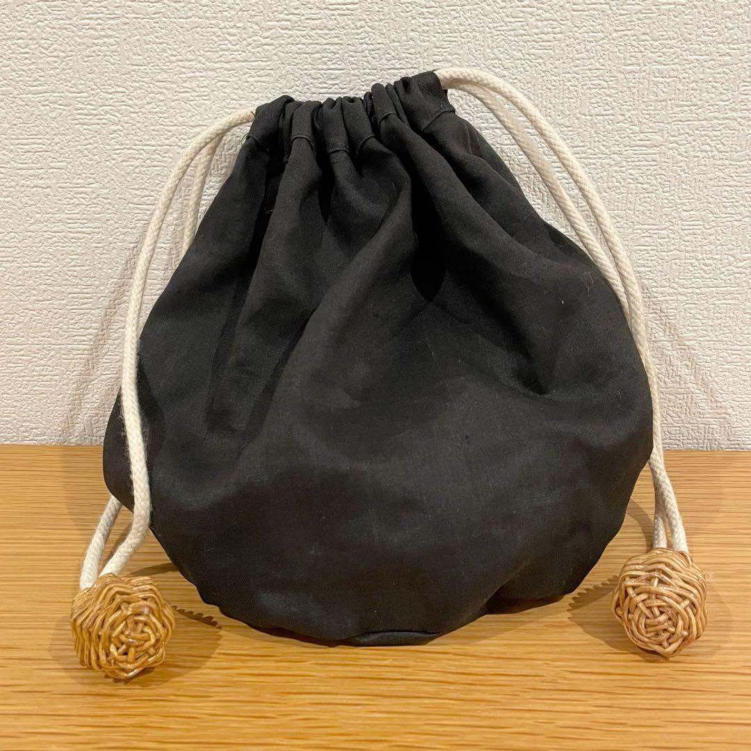 【美品】GALERIE DES BAINSかごバッグ ブラックラタン 巾着付き