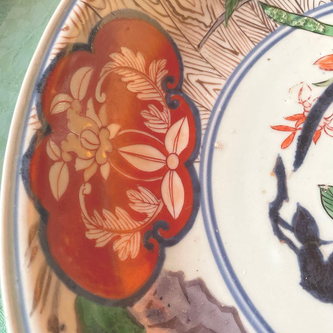幕末明治　染付　色絵　草花紋　大皿