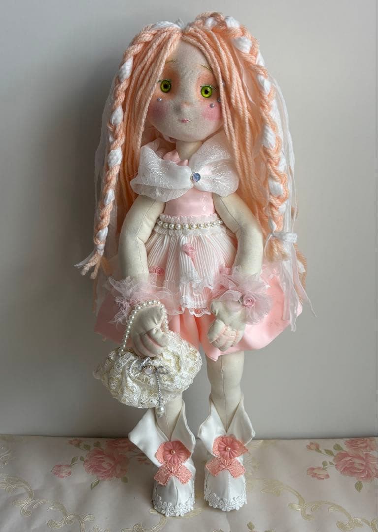 ハンドメイド 人形 ドレス オレンジ 女の子 ロングヘア
