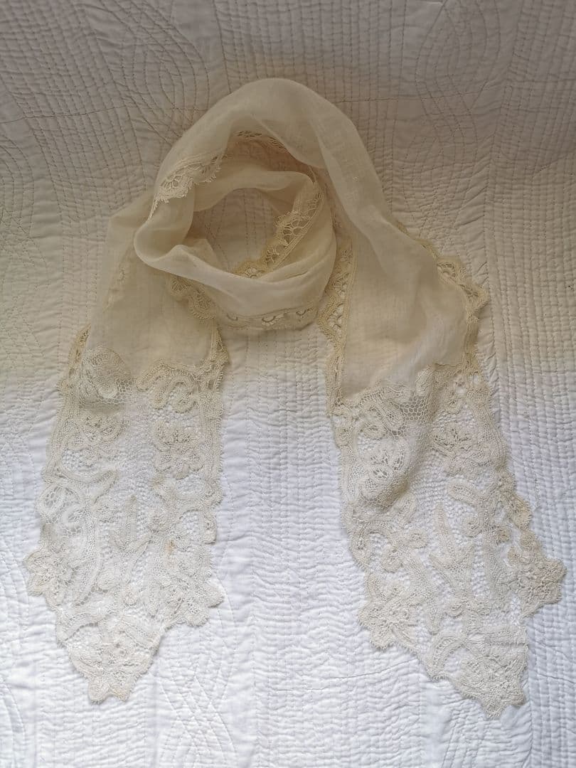 アンティークフランス オーガンジー リュクセイル ニードルレース タイ 襟巻き