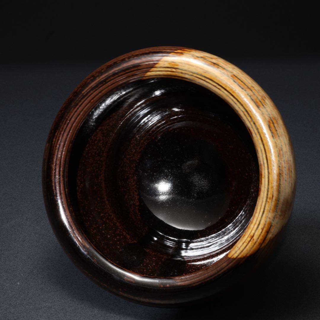 【茶道具】建水　膳所焼　瓢箪　陽炎園　共箱　R1706