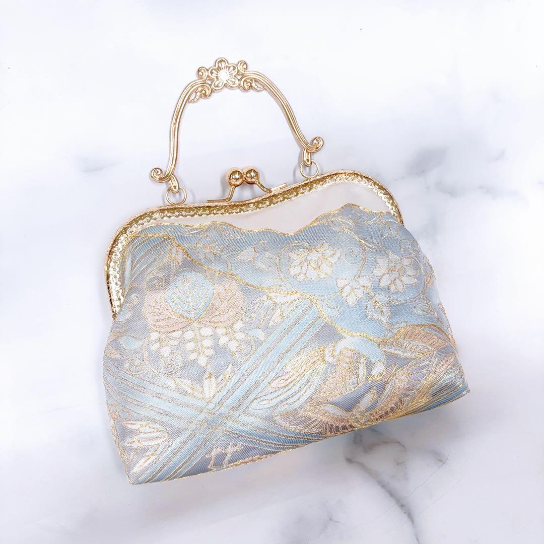 1点限定！！本真珠加工帯の格の高い金駒刺繍最高級西陣帯地！人気のパール系帯バッグ