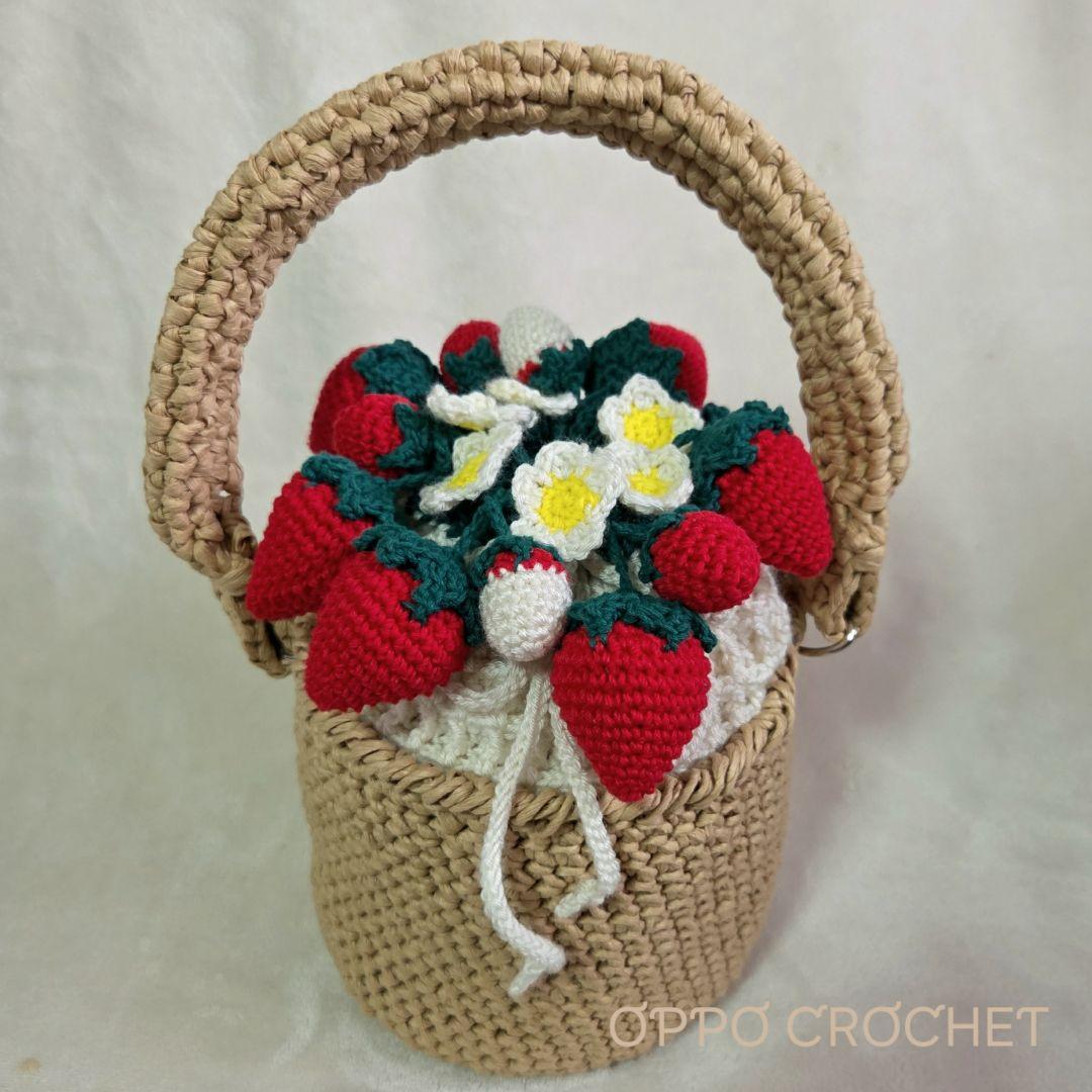ハンドメイド かぎ編みバッグ いちご かごバッグ ブーケ巾着