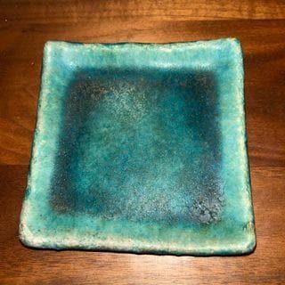 【vintage】ターコイズブルーの和食器角小皿2枚セット