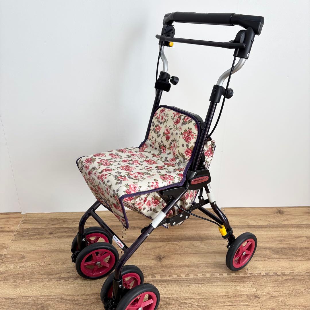 【美品】シルバーカー ライトステップ・タイニーW フラワー　花柄　収納あり