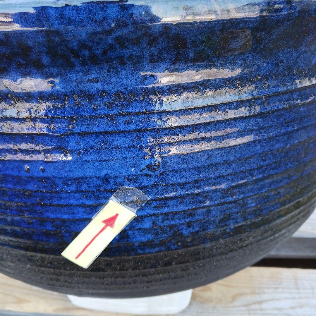 新品　∅50　特大　陶器　睡蓮鉢　手造り　メダカ鉢　難有　ラピスブルー　青LDB