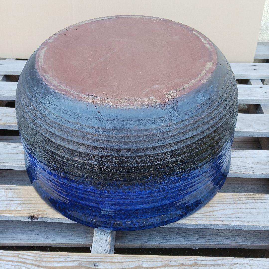 新品　∅50　特大　陶器　睡蓮鉢　手造り　メダカ鉢　難有　ラピスブルー　青LDB