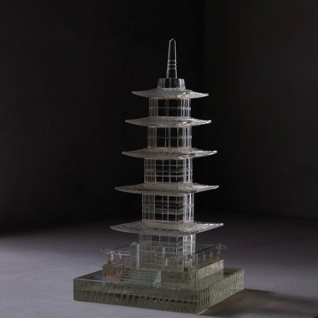 ガラス製五重塔　オブジェ 置物 神社仏閣 アート 芸術 古道具 レトロ