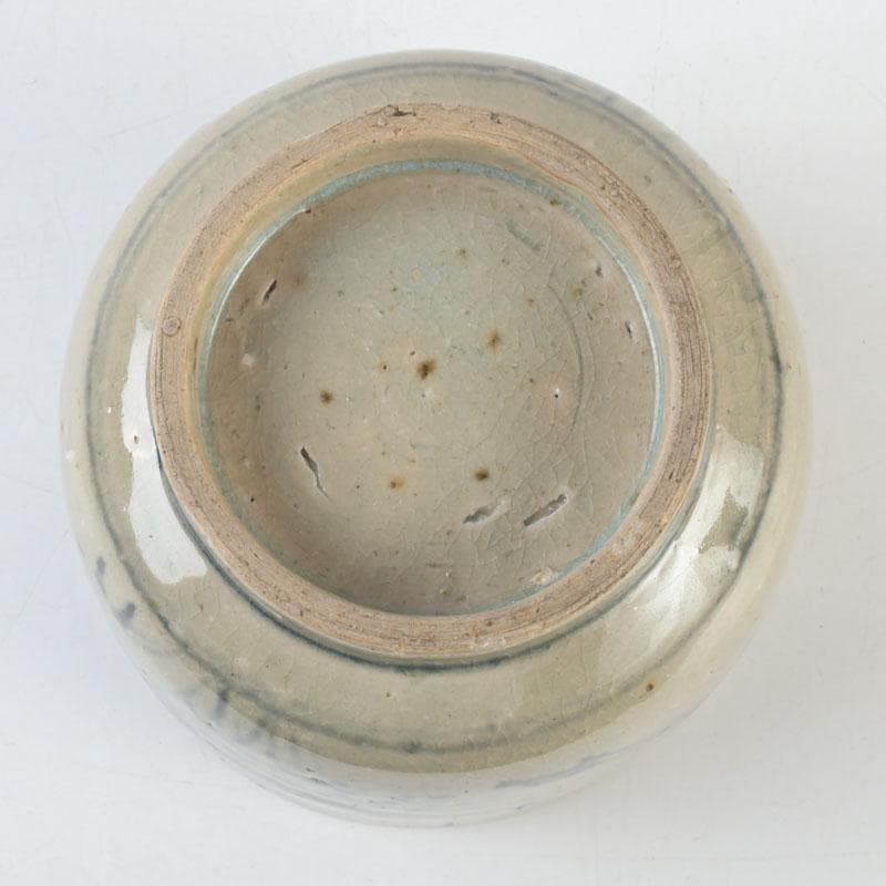 中国　呉須染付　花草昆虫文　茶碗　仕覆・時代箱付　C　9454