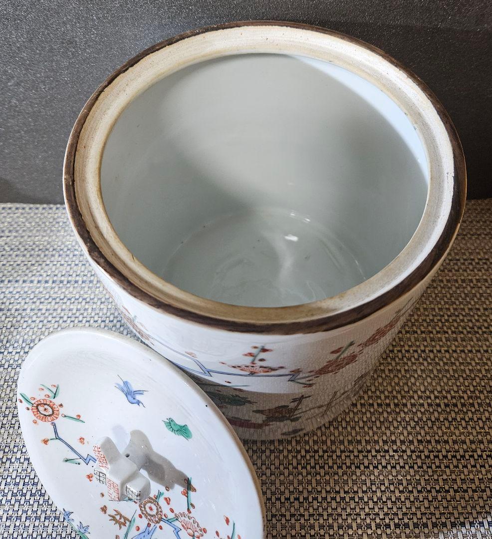 大正時代～昭和　錦手　柿右衛門手　梅に鶯　生垣の図　水指　茶道具　茶器