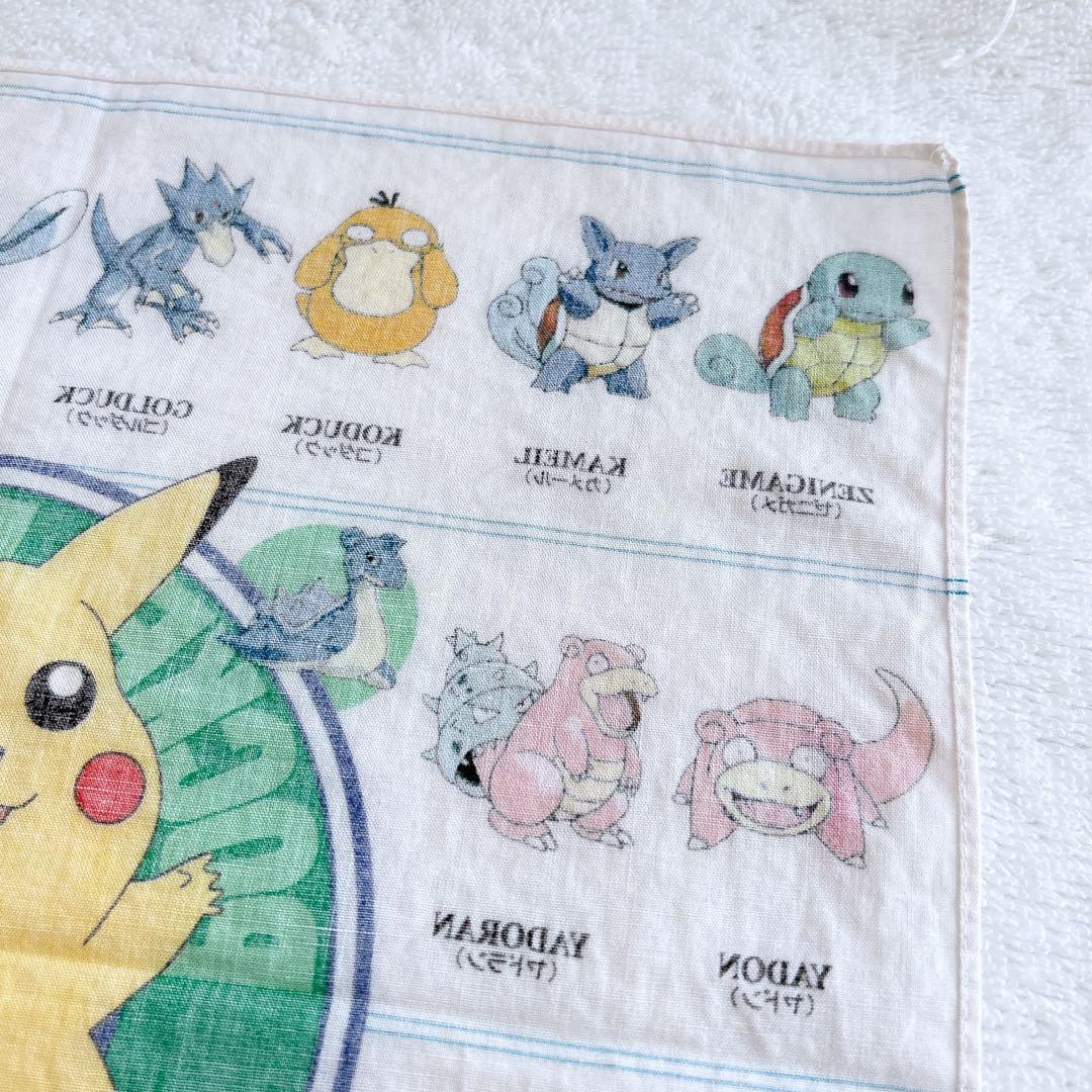 ポケットモンスターピカチュウ図鑑風ハンカチーフ当時物平成レトロレアミニタオル白