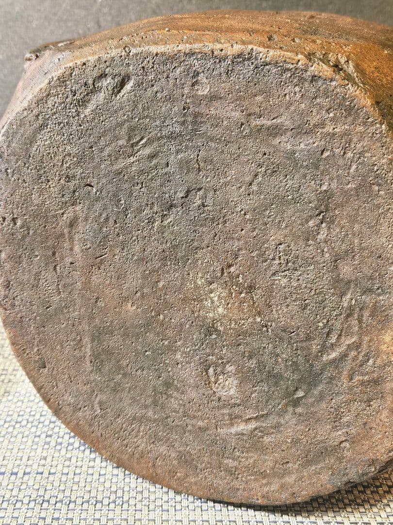 江戸時代　古丹波　押印　升目文様　四方形　双耳　花入れ　花生け　高さ20.8cm