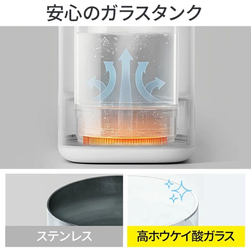 加湿器 4.0L 大容量 スチーム式加湿器 上から給水 卓上加湿器 除菌 省エネ