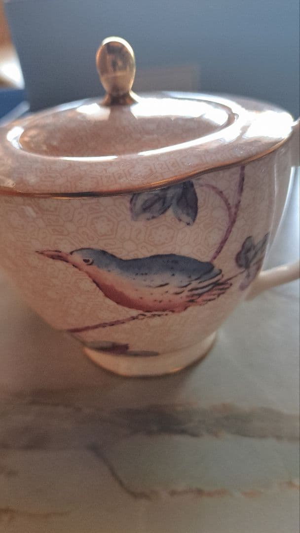 陶器製 茶碗 鳥と葉の絵柄