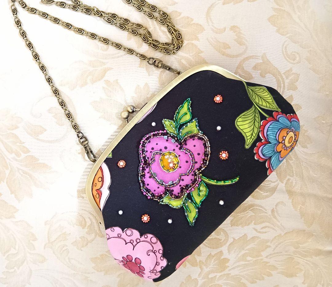 ロラライハリス☆ビーズ刺繍☆親子がま口☆お財布ポーチ☆ハンドメイド