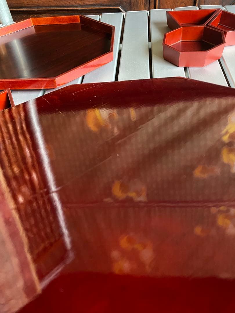 八角形重箱　八角形螺鈿細工　漆器　菓子箱　重箱　オードブル