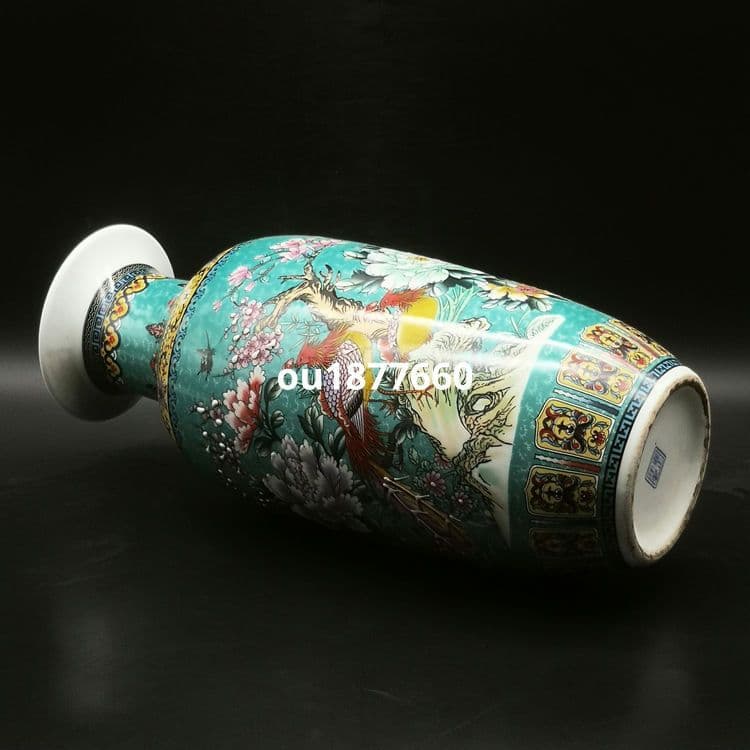 琺瑯彩藍地満工祥鳳来儀花瓶 景徳鎮 陶磁器 装飾品 現代工芸品 美術品 置物