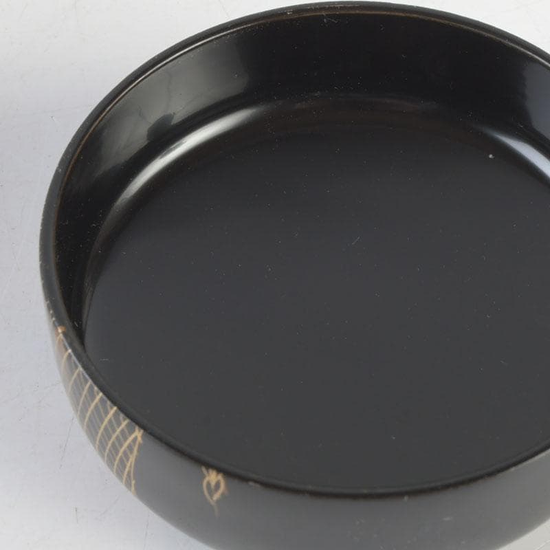 茶道具　坪田春彦作　黒塗　干網蒔絵　中棗　共箱　V　A54